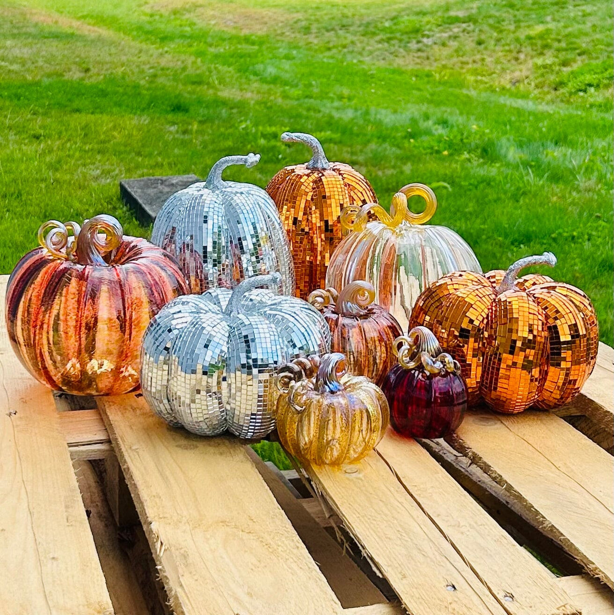 Mirror Ball Pumpkin, Orange Squat Diamond Star 