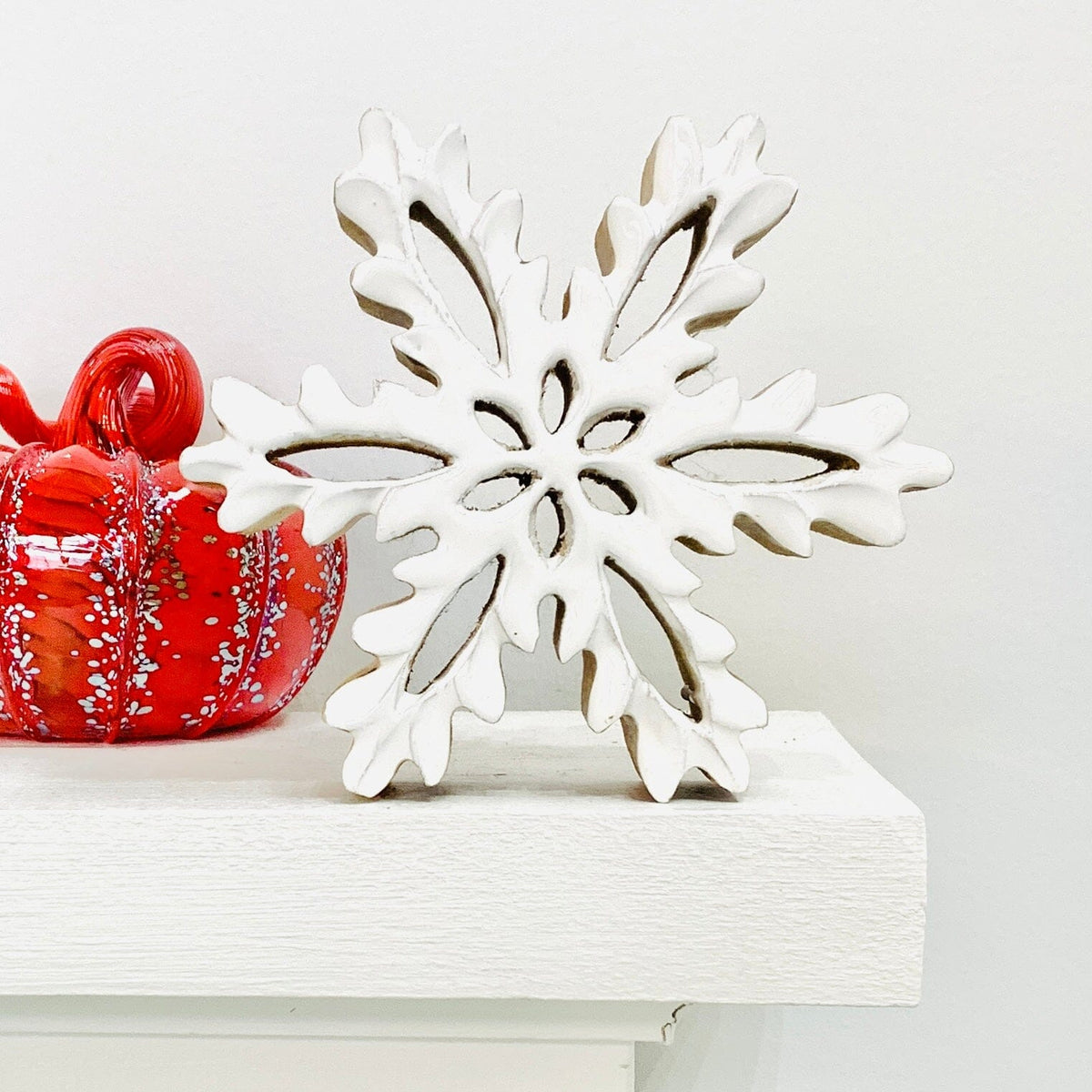 Enamel White Wooden Snowflake Décor Oak Street 