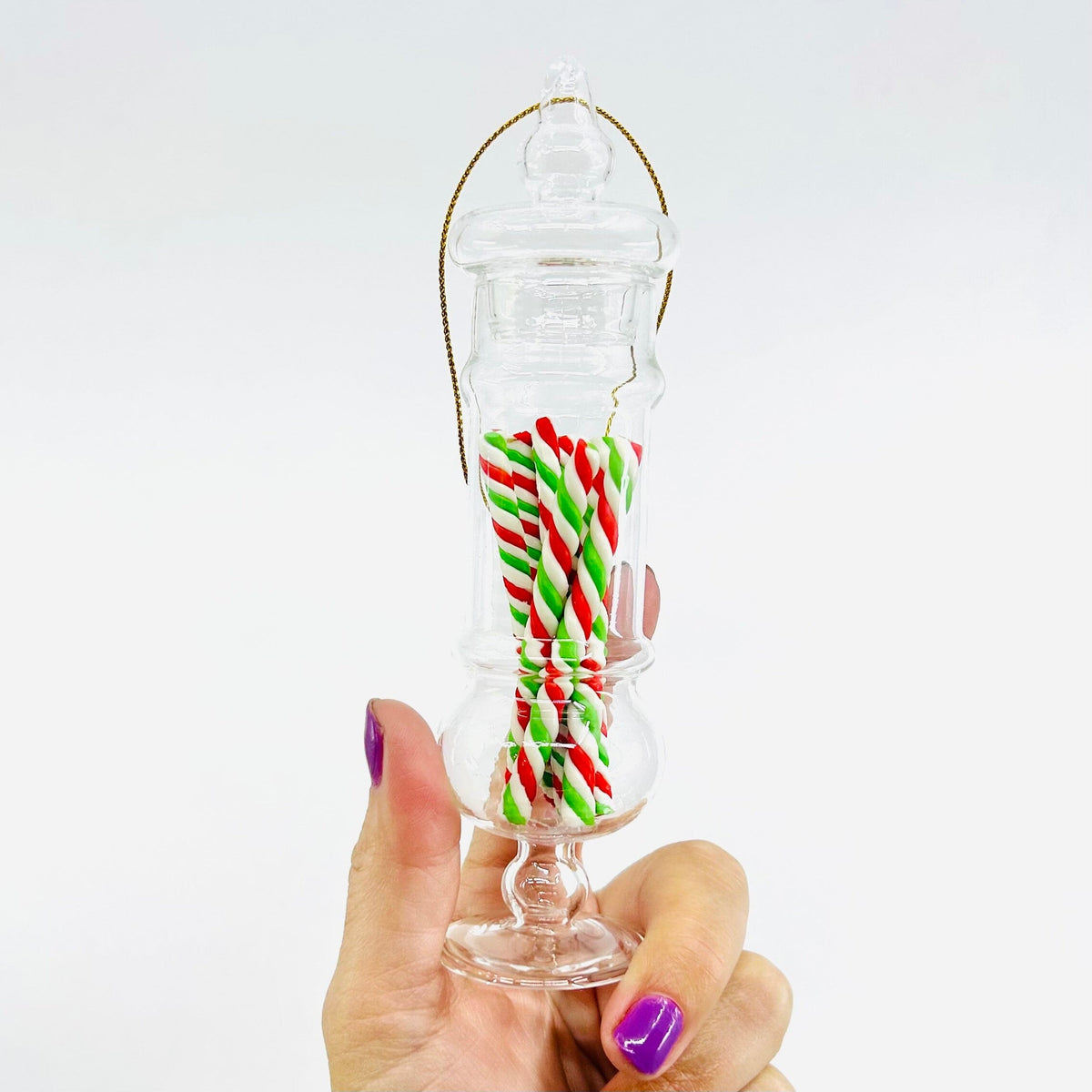 Glass Candy Jar Ornament, Peppermint Sticks Decor Creative Co-op 