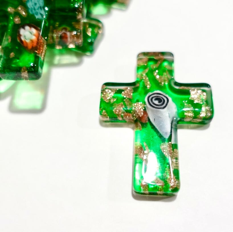 Glass Pocket Cross Miniature Shop Give Courage Green 