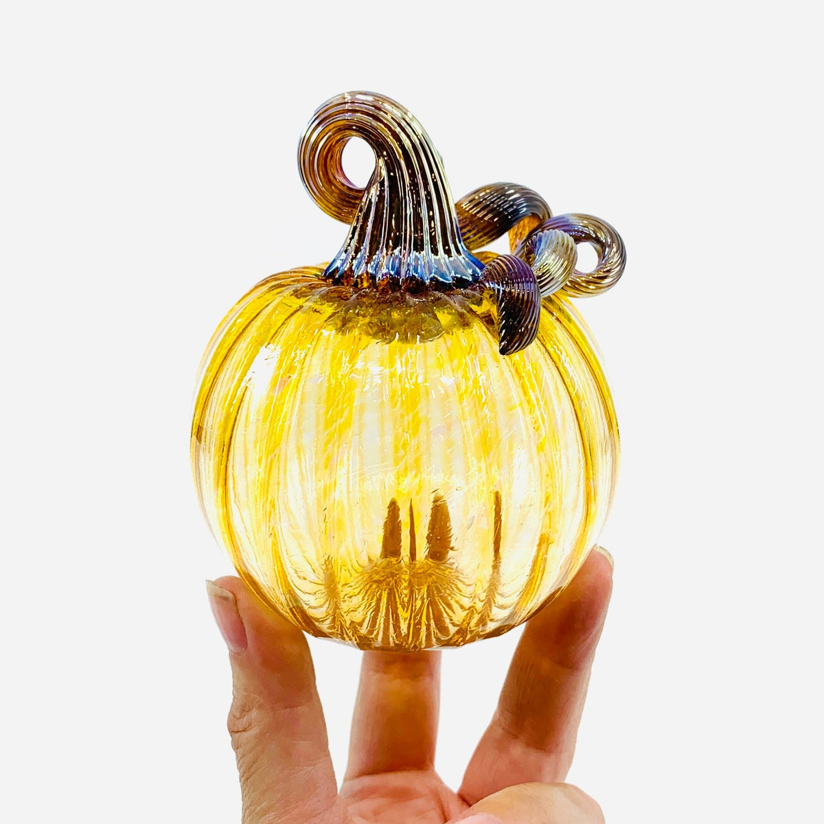 November Birthstone Pumpkin, Citrine Pumpkin Luke Adams Glass Blowing Studio 