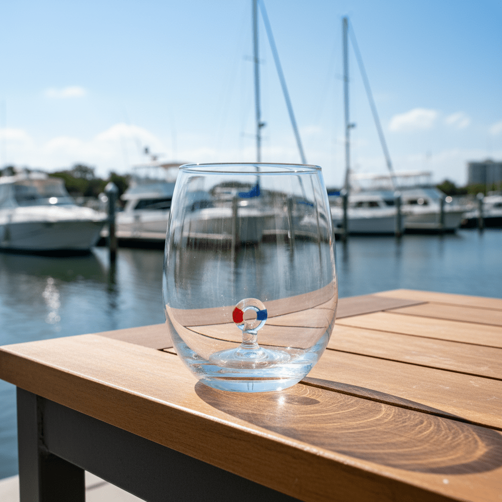 16 oz Large Pour Wine Glass, Life Preserver Decor Chesapeake Bay 