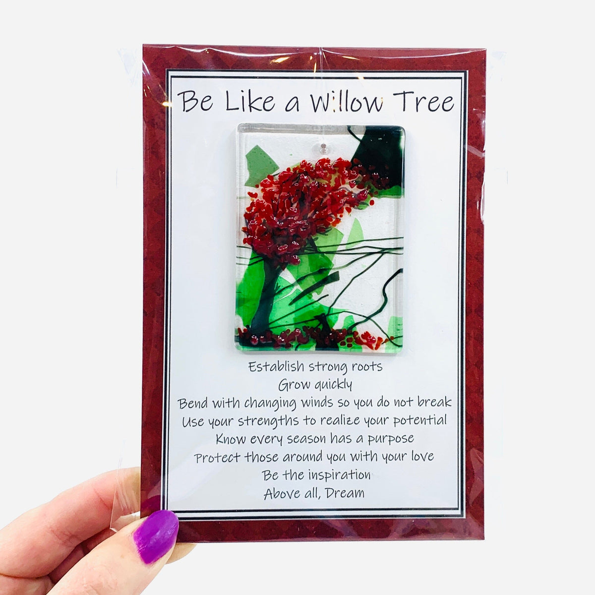 Fused Glass "Be Like a Willow Tree" Suncatcher 26 Decor Glimmer Glass Gifts 