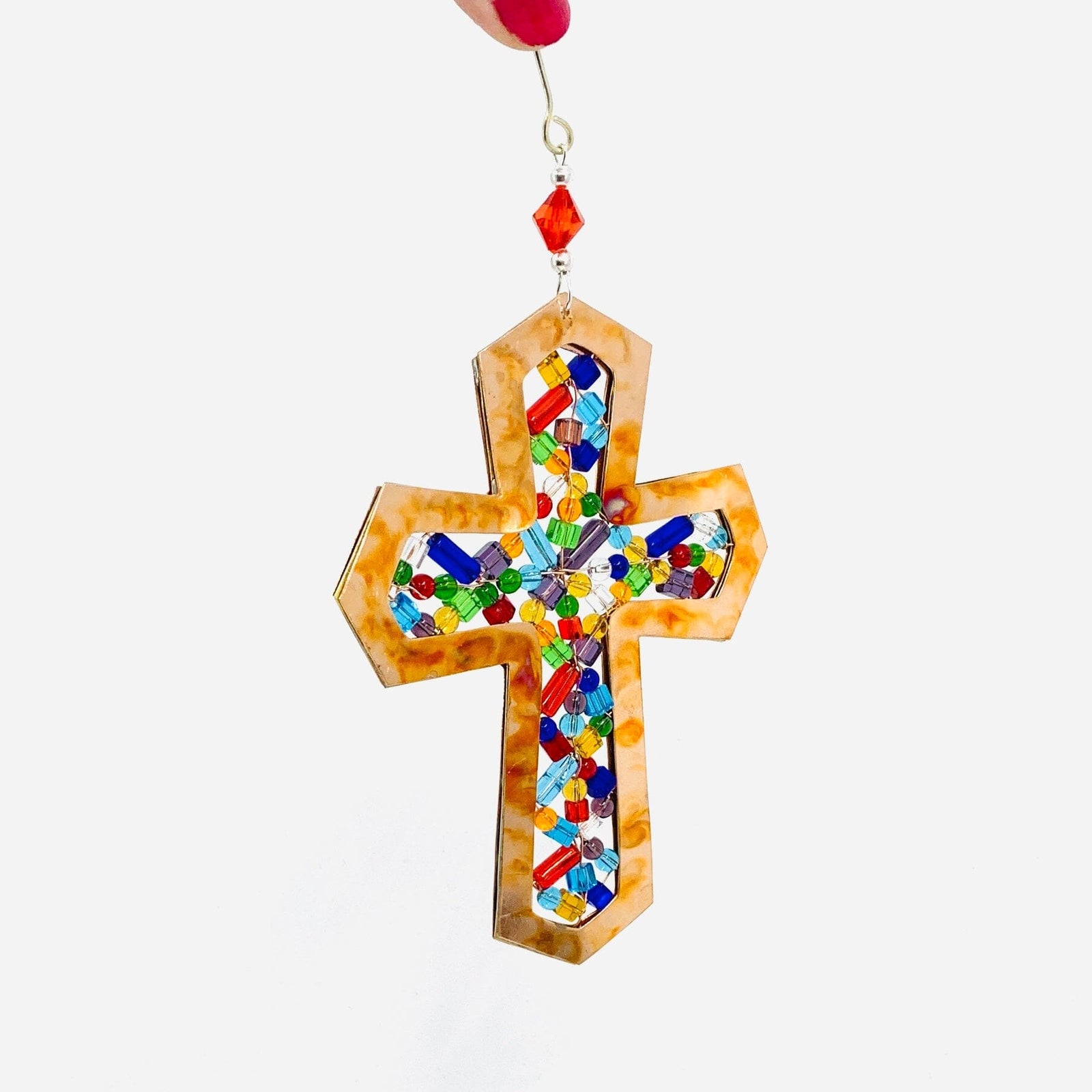 Mixed Metal Ornament, Colorful Cross Miniature Pilgrim Imports 