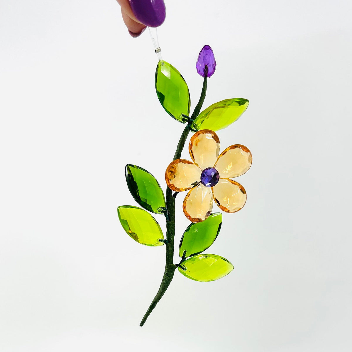 Acrylic Crystal Buds and Leaves Suncatcher, Orange Ornament GANZ 