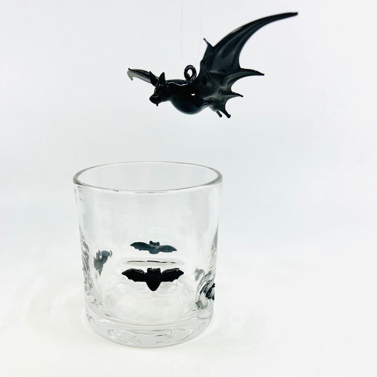 Bat Double Old Fashioned Glass Decor Tag 