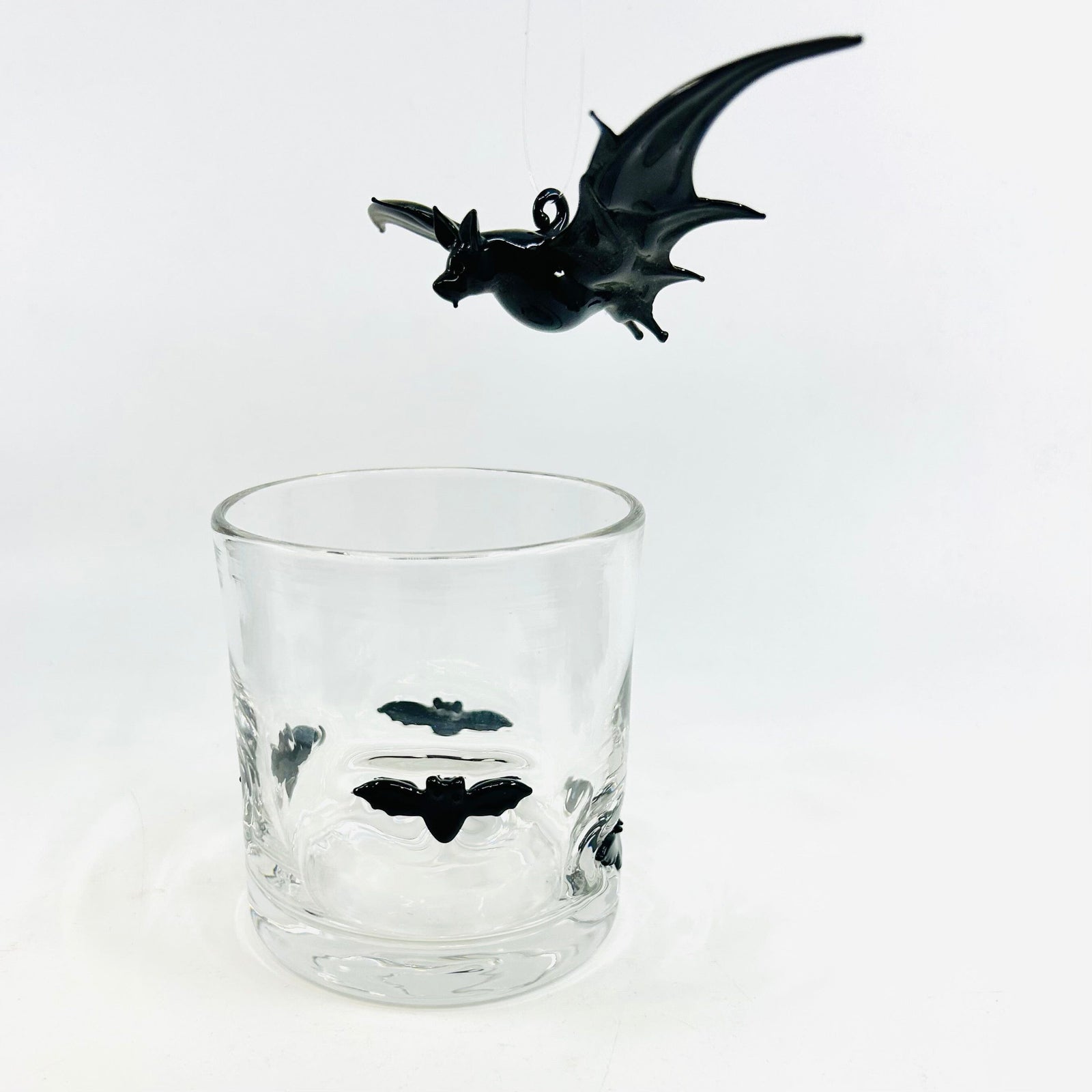 Bat Double Old Fashioned Glass Decor Tag 