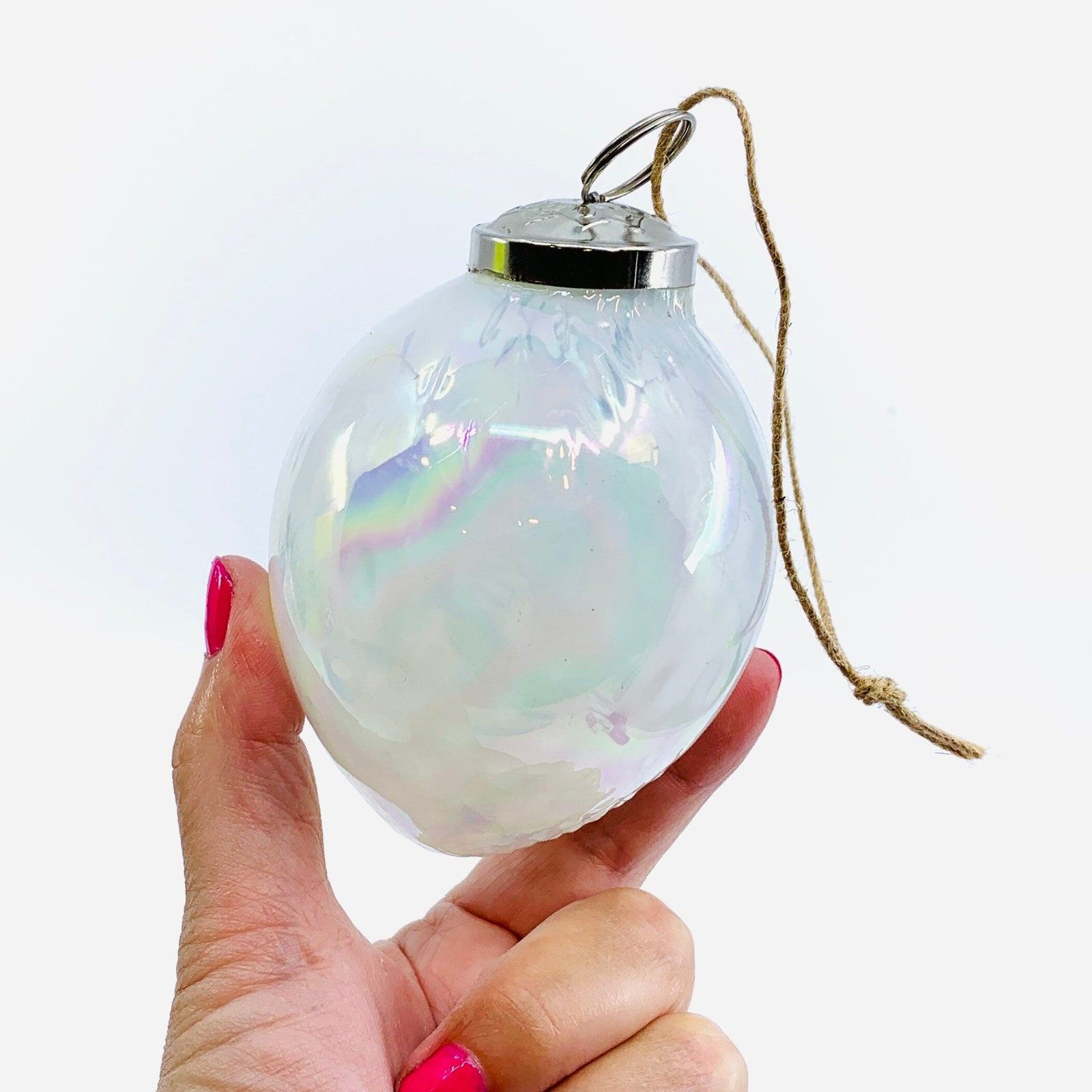 Optic Glass Oval Ornament 36, Pearl White India House Brass 