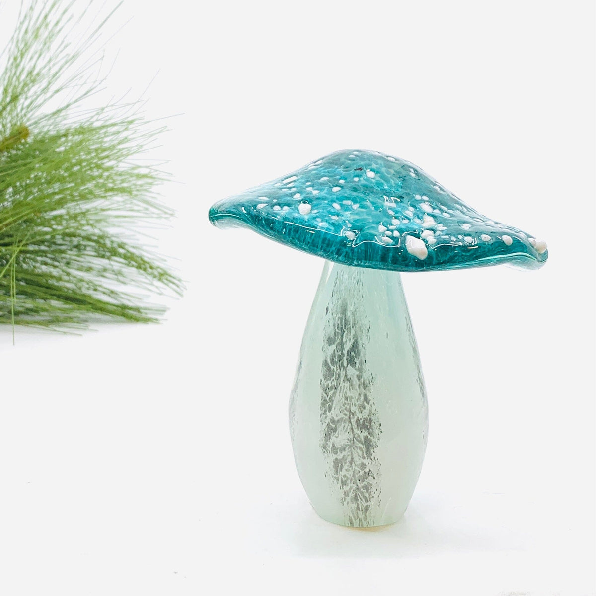 Large Glass Mushroom, Teal Cap Decor Chesapeake Bay 
