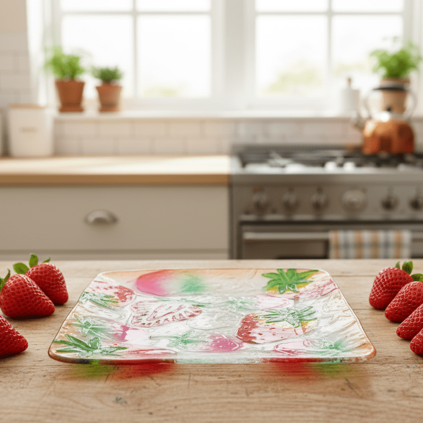 Glass Fusion Plate, Strawberries 33 Decor Boston International, INC 