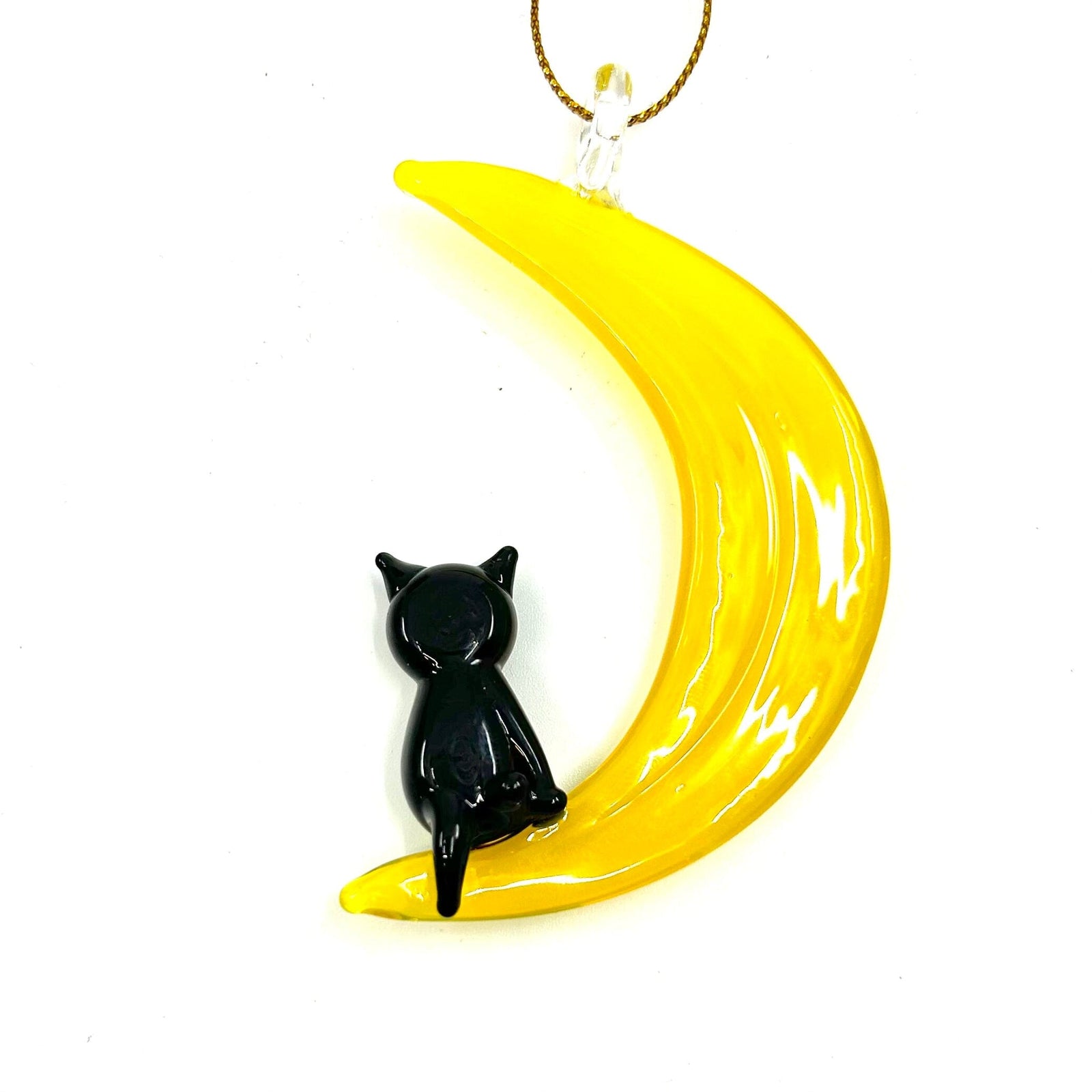 Glass Cat on Crescent Moon Suncatcher 293 Miniature - 