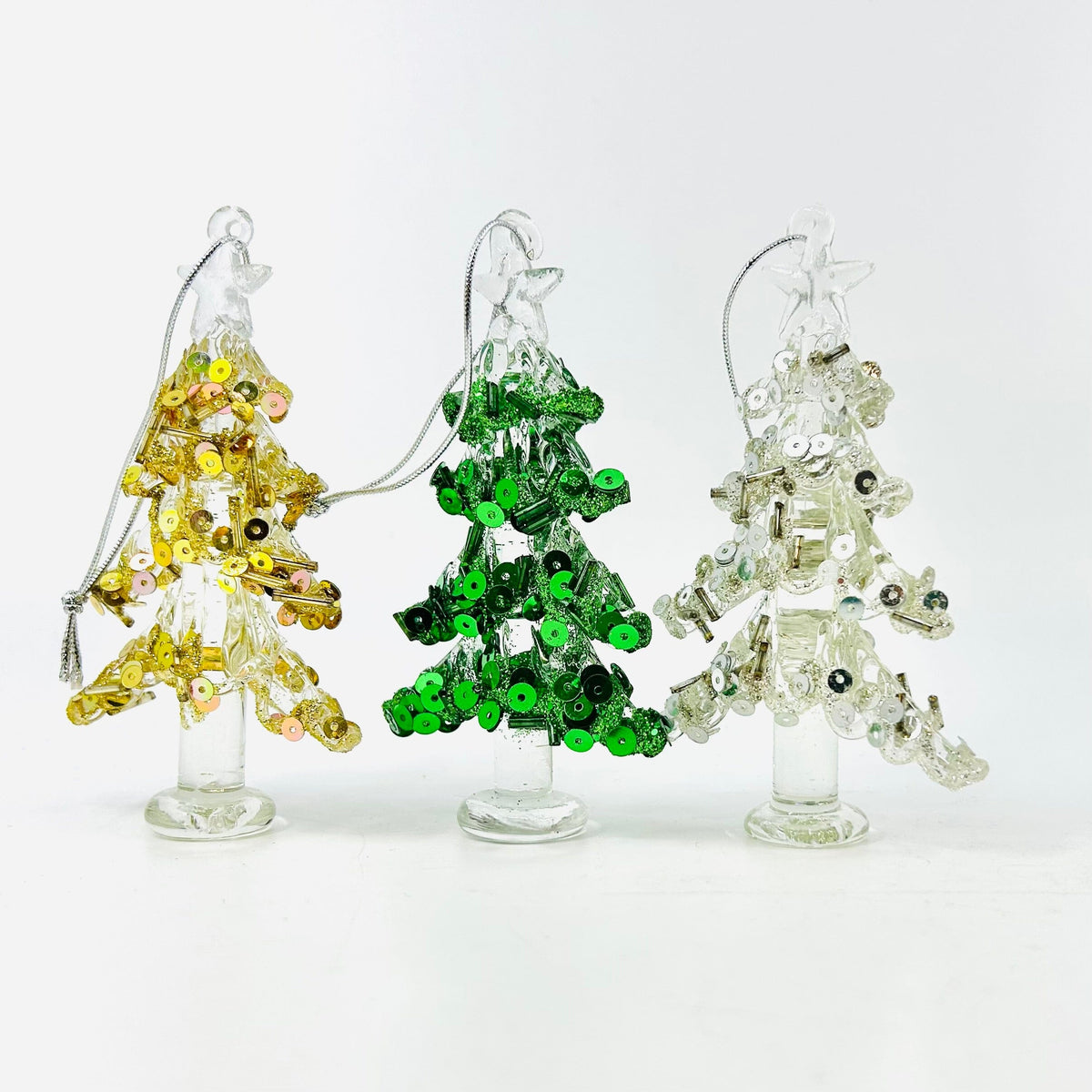 Bedazzled Glass Tree Ornament, Silver Luke Adams Glass Blowing Studio 