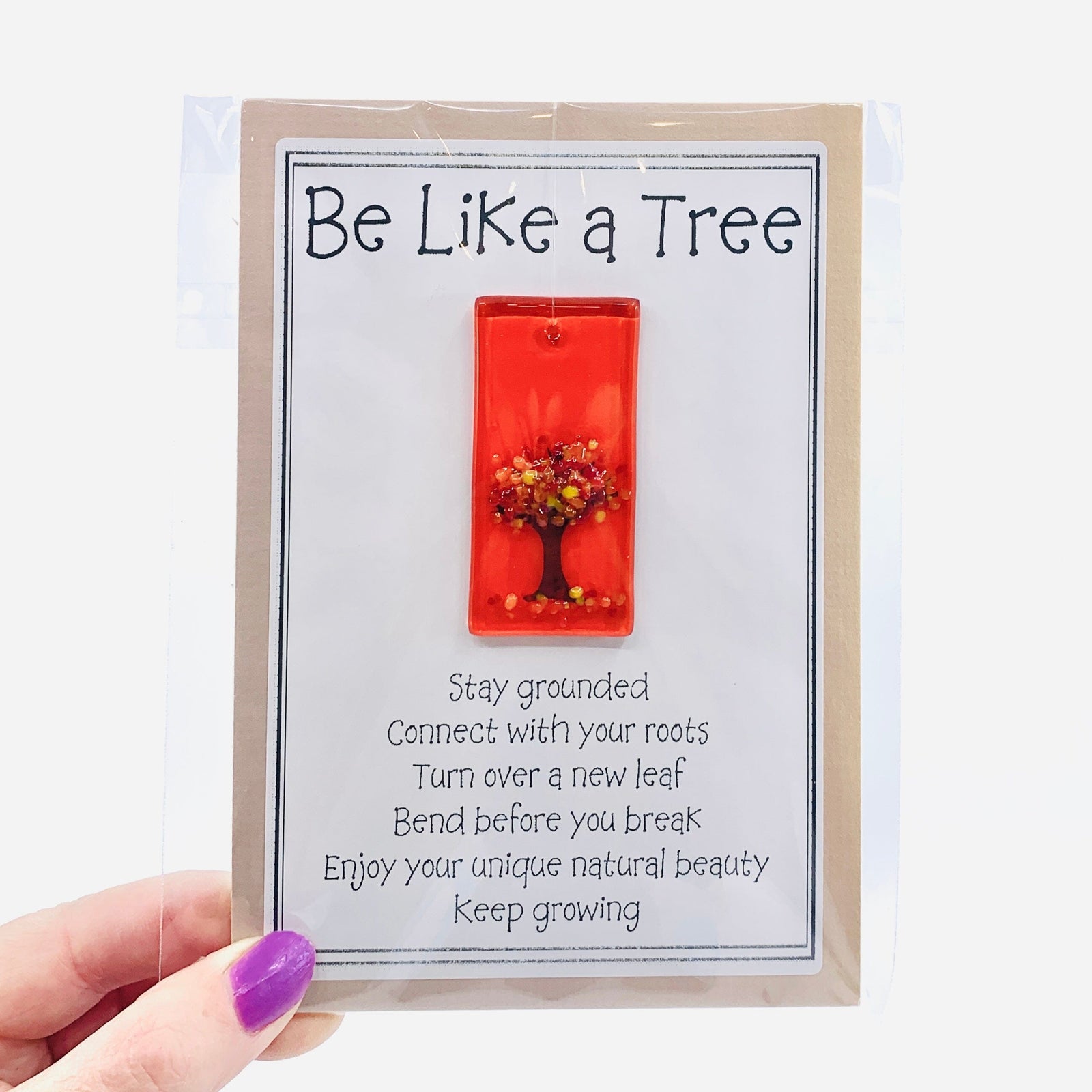 Fused Glass "Be Like a Tree” Suncatcher 4 Decor Glimmer Glass Gifts 