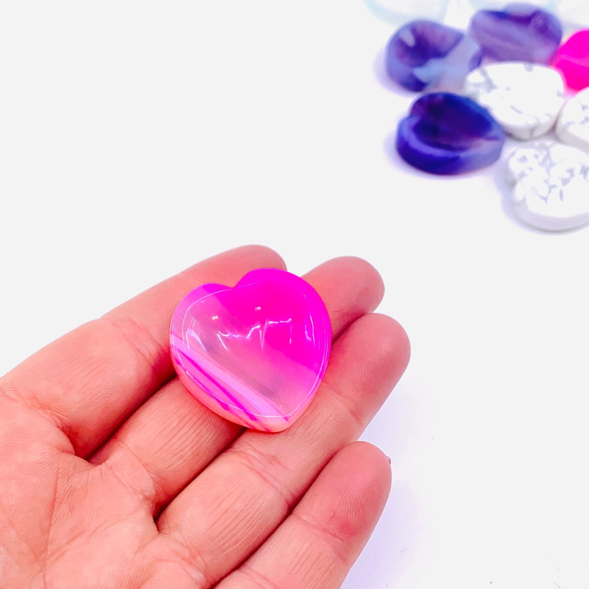 Small Heart Worry Stone - Pink Agate Decor - 