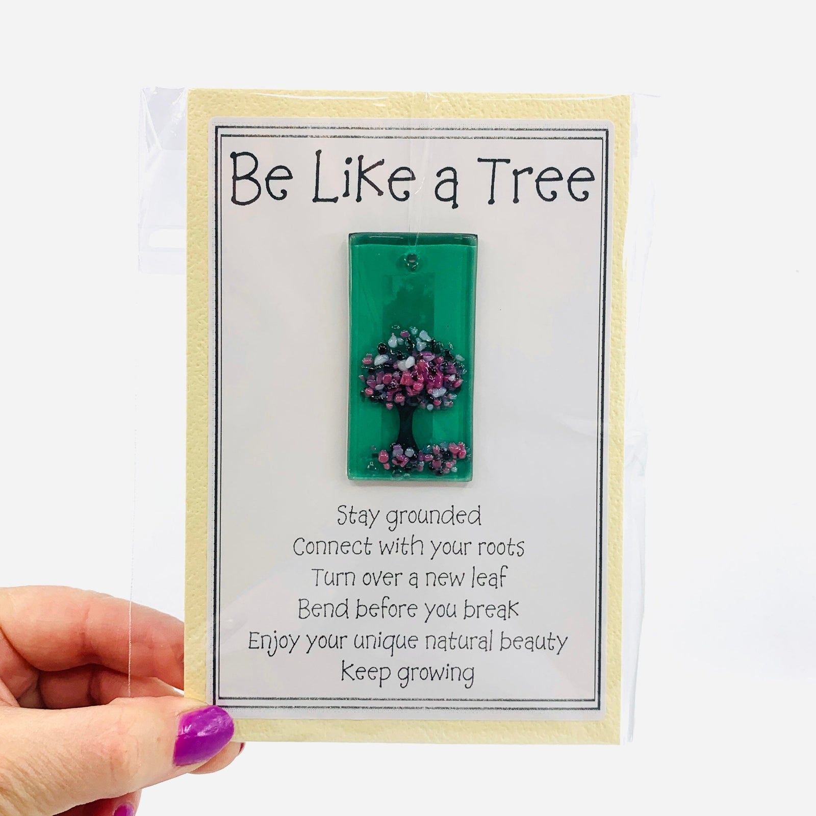 Fused Glass "Be Like a Tree” Suncatcher 16 Decor Glimmer Glass Gifts 