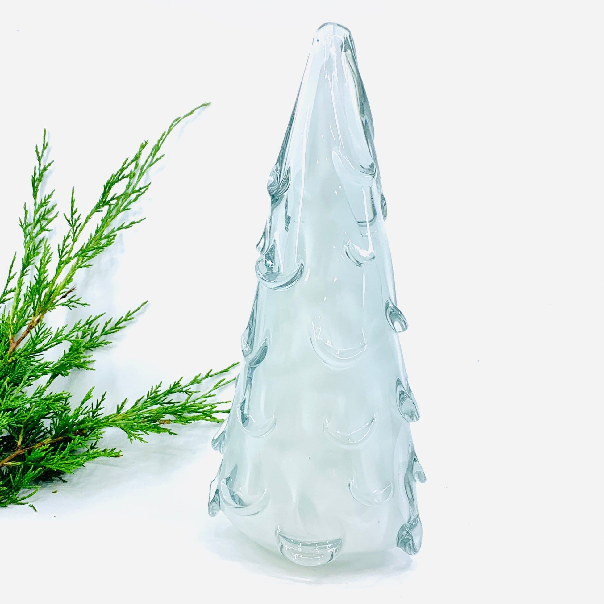 Medium Snow Drift Blown Glass Tree, White Diamond Star 