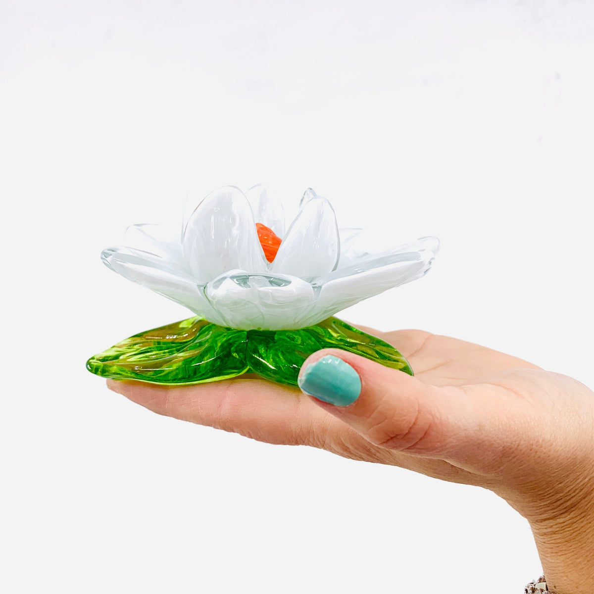 Glass Lotus Flower, White Decor Diamond Star 