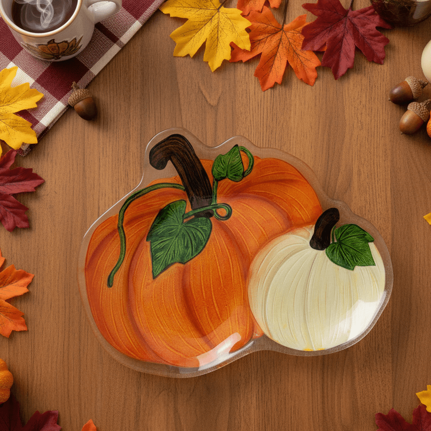 Glass Fusion Platter, Pumpkin Duo 49 C&F Enterprises 