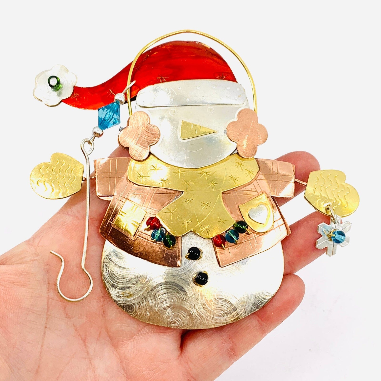 Mixed Metal Ornament Winter Snowman Miniature Pilgrim Imports 