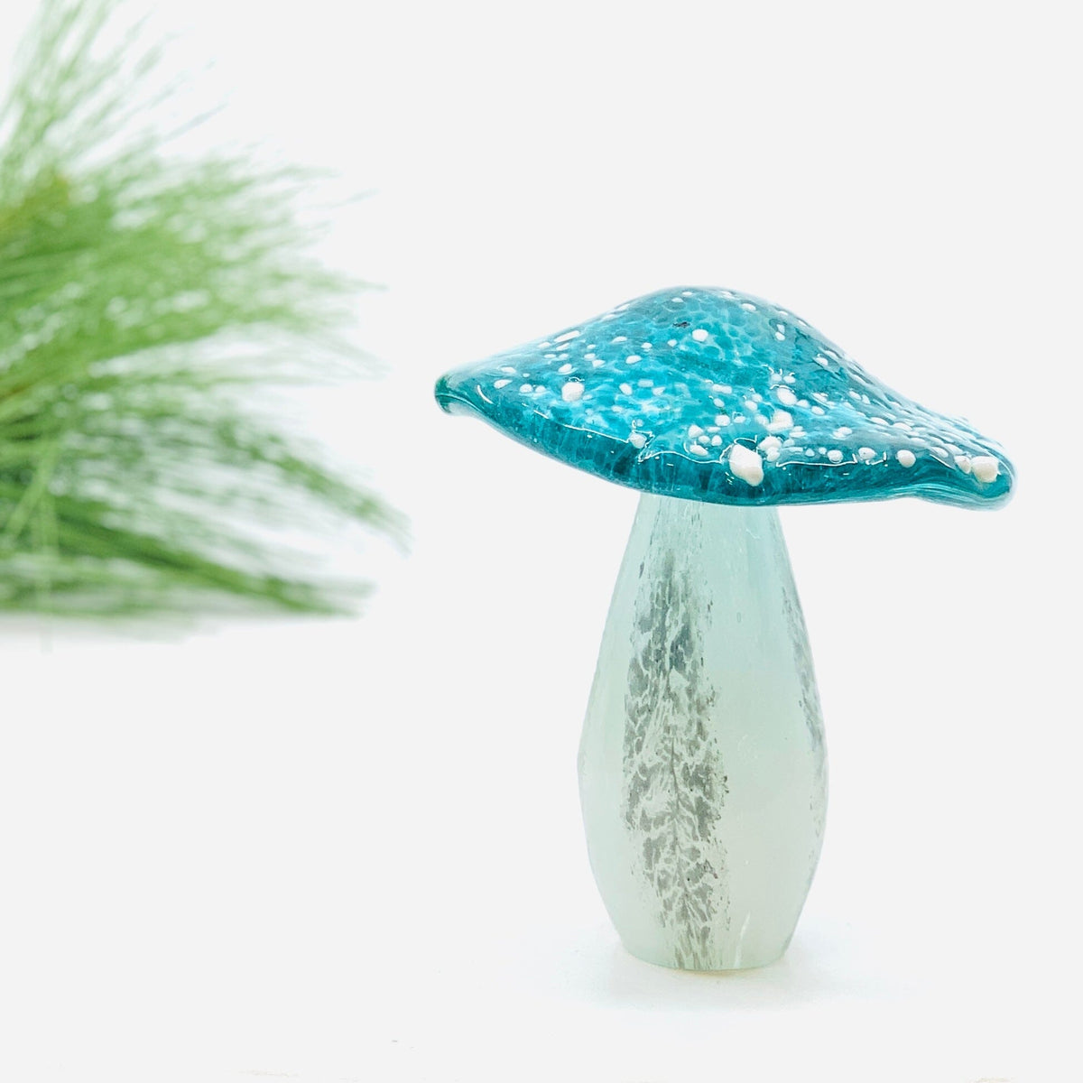 Large Glass Mushroom, Teal Cap Decor Chesapeake Bay 