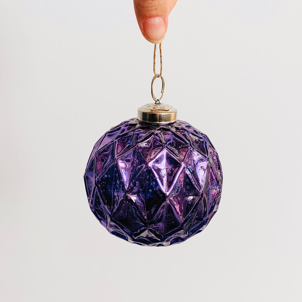 Glass Faceted Sphere Ornament 17, Purple India House Brass 