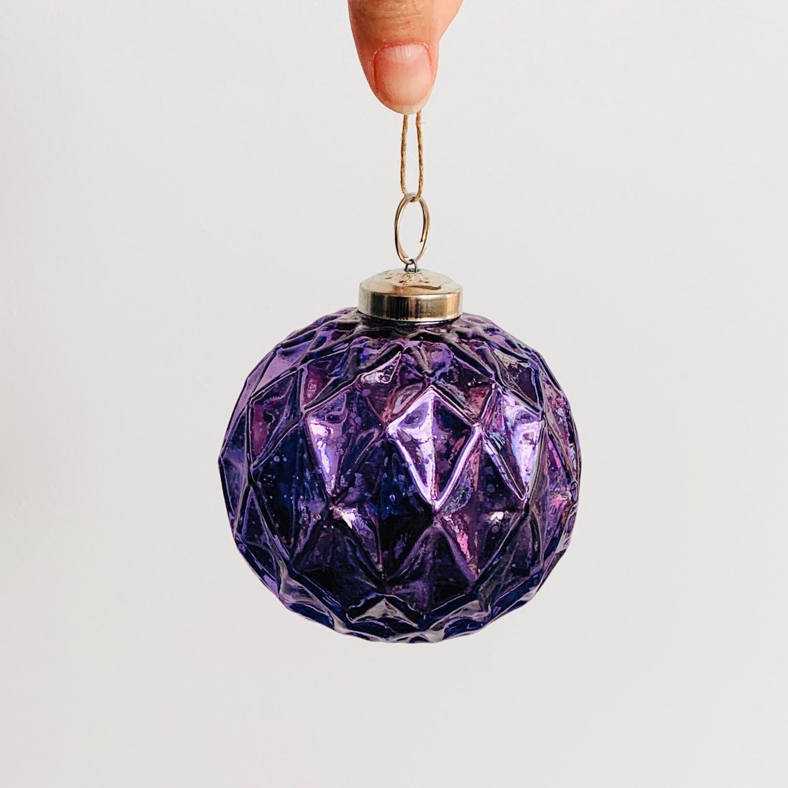 Glass Faceted Sphere Ornament 17, Purple India House Brass 