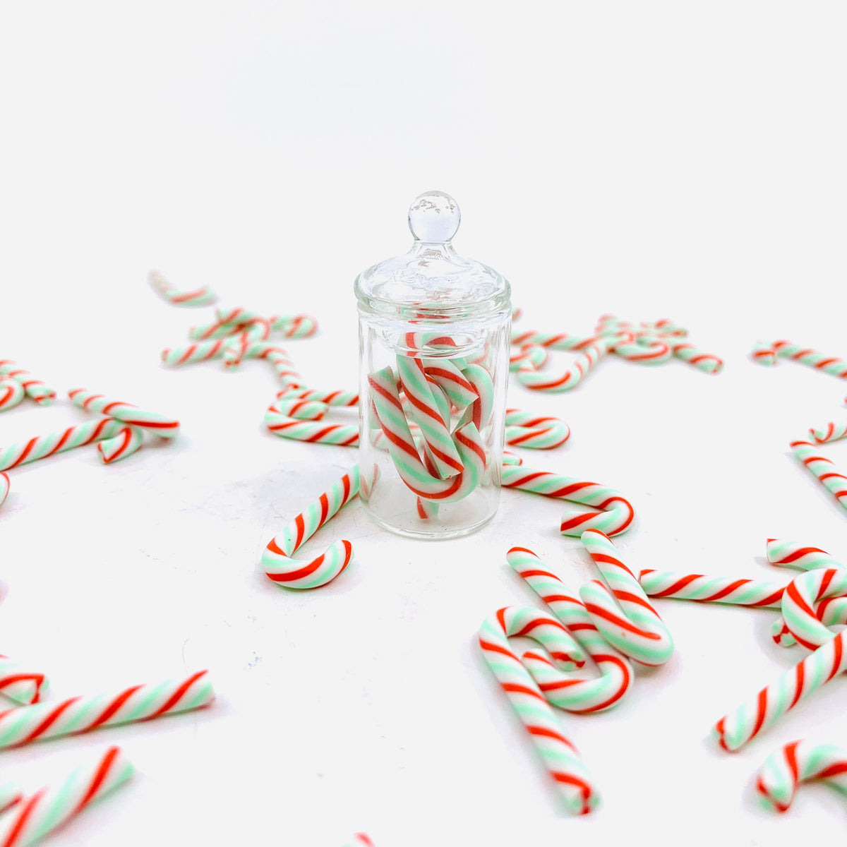 Tiniest Glass Jar of Mint and Red Candy Canes Miniature - 