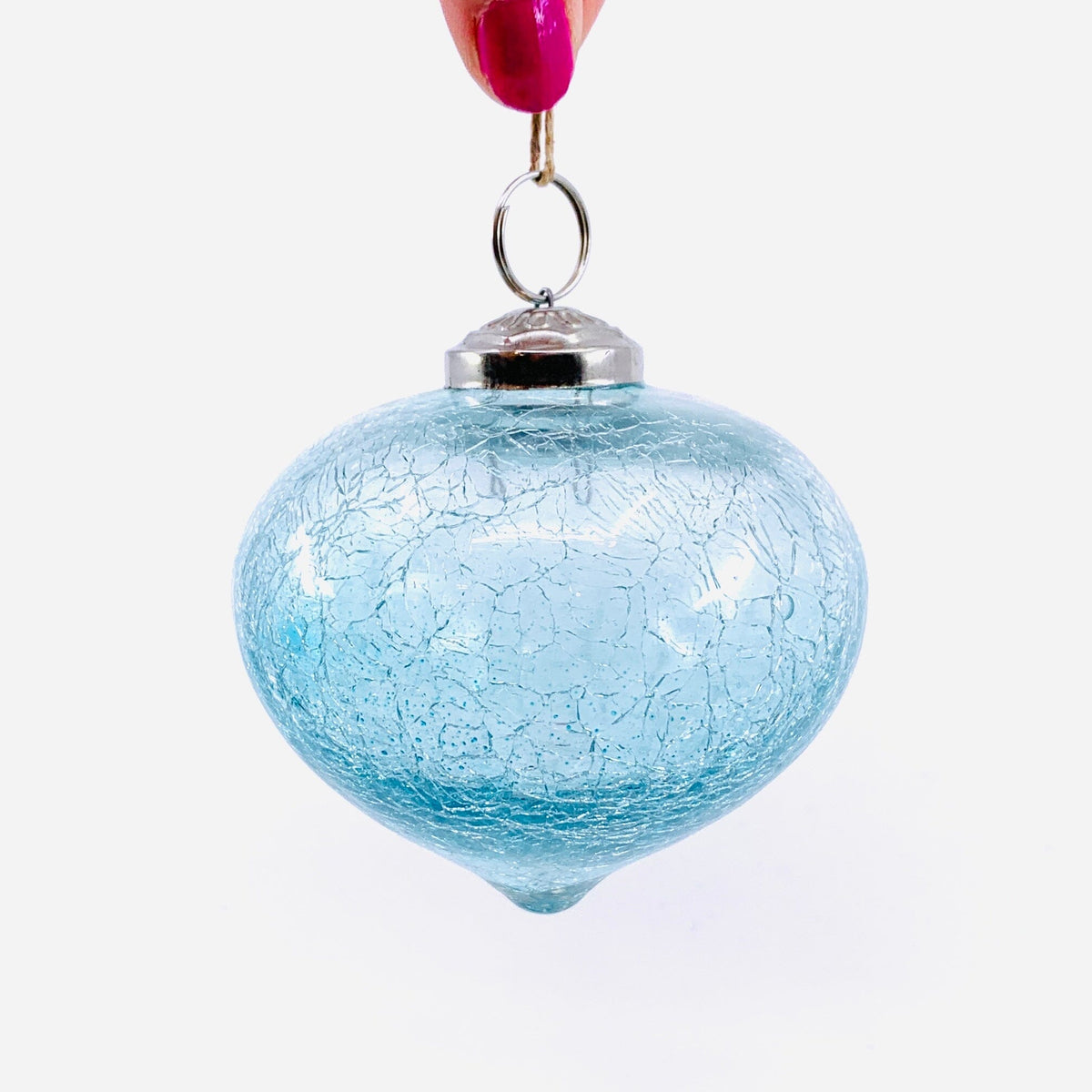 Crackle Glass Ornament 3.5" Aqua Glass, 14 India House Brass 