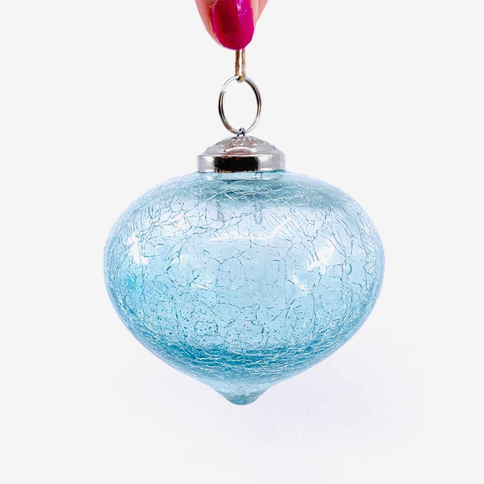 Crackle Glass Ornament 3.5" Aqua Glass, 14 India House Brass 