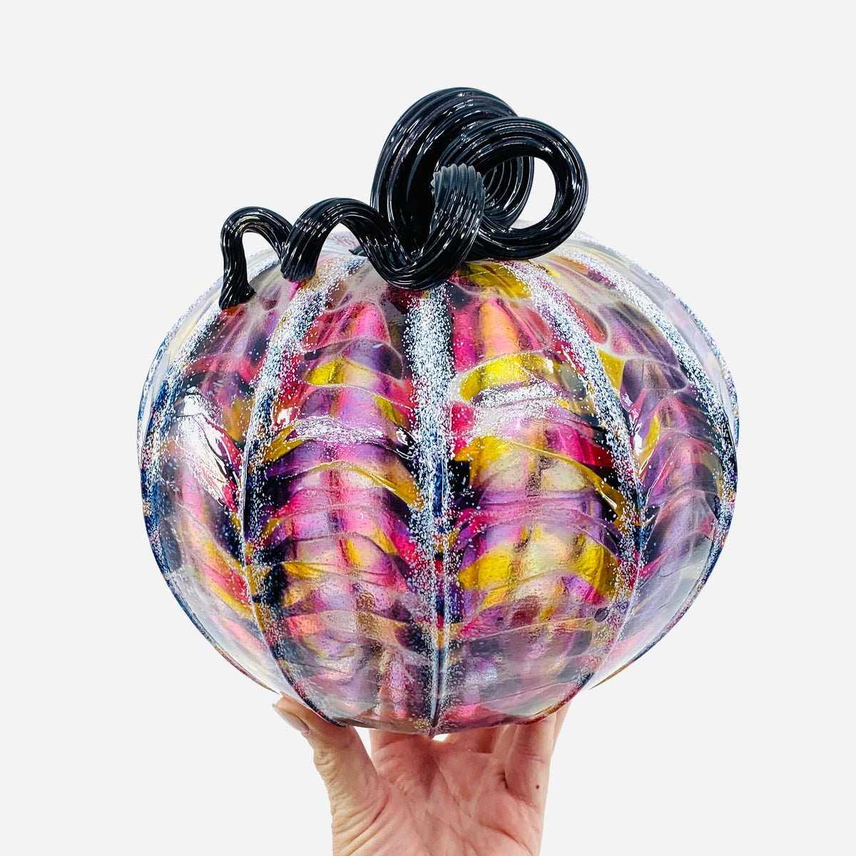 Ghost Dahlia - Glow Black Dahlia w White Frost and Black Stem Production Pumpkin Luke Adams Glass Blowing Studio 
