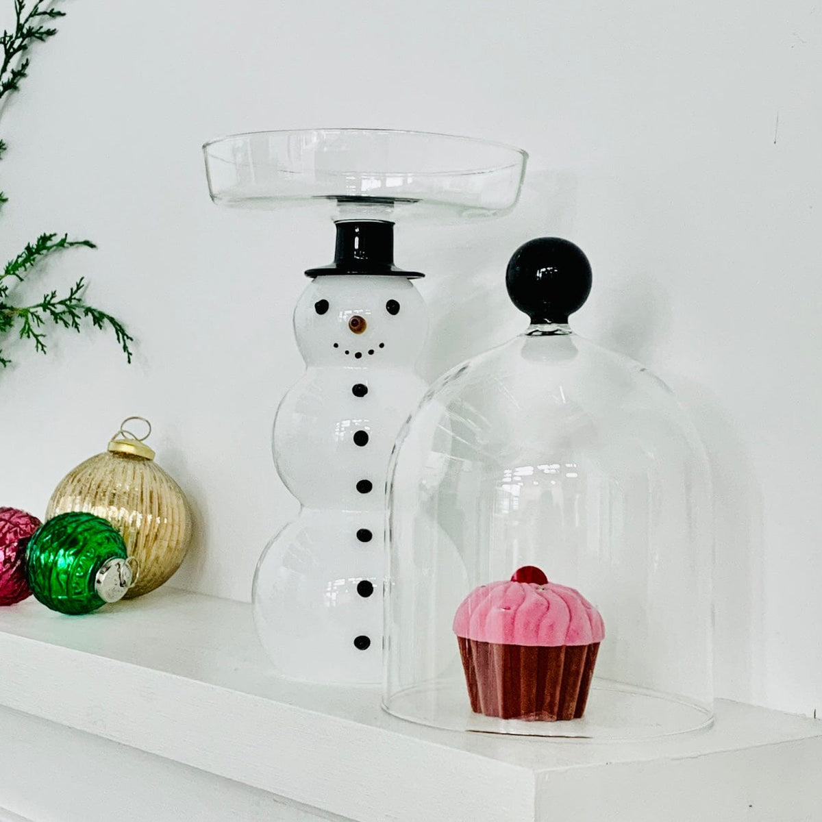 Glass Snowman Pastry Dome Diamond Star 