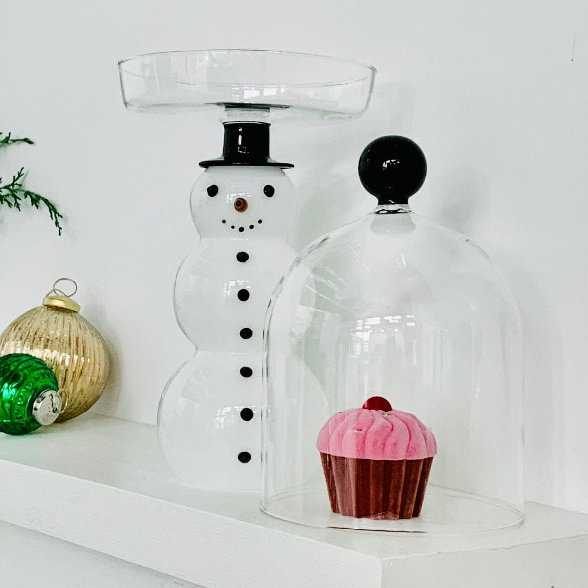 Glass Snowman Pastry Dome Diamond Star 