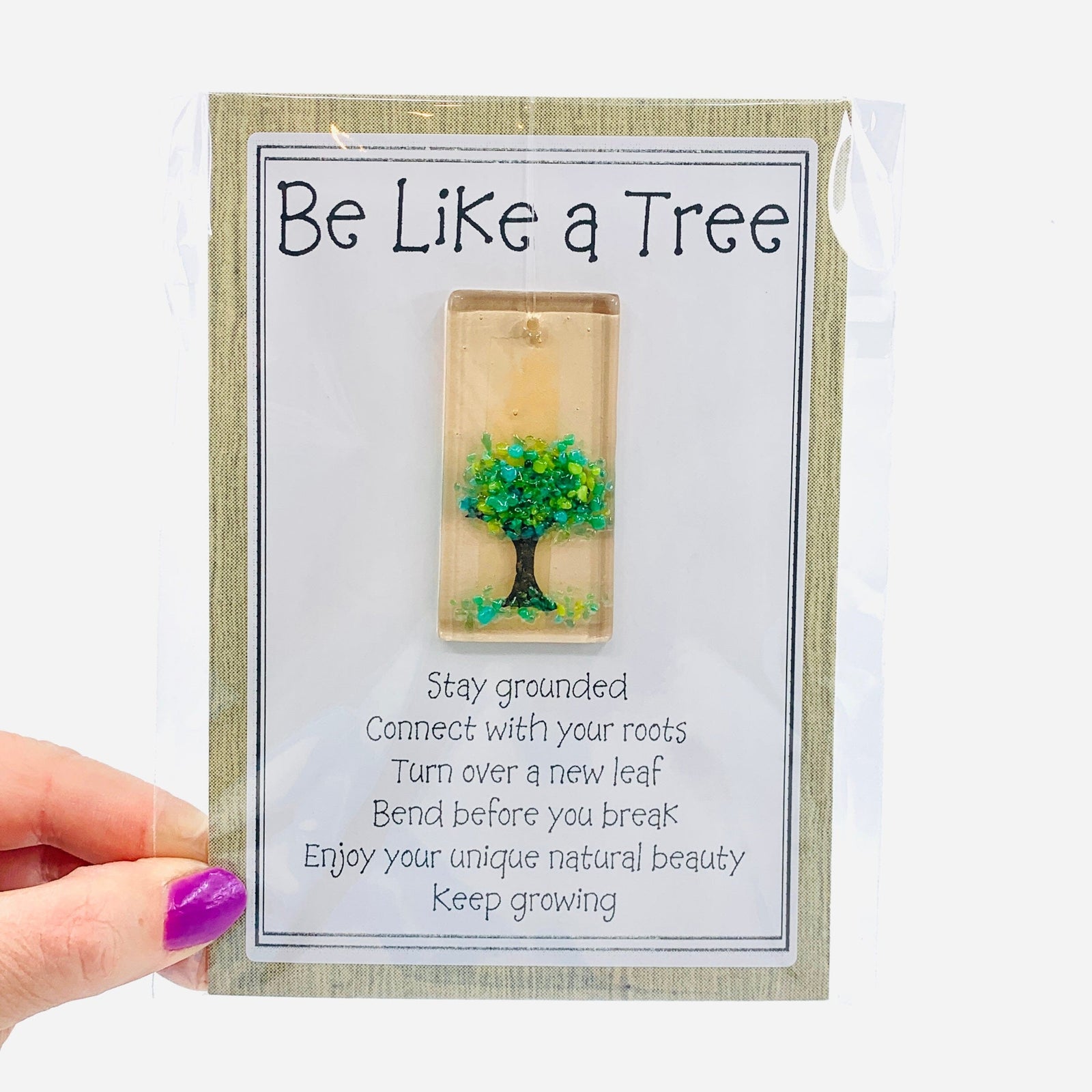 Fused Glass "Be Like a Tree” Suncatcher 17 Decor Glimmer Glass Gifts 