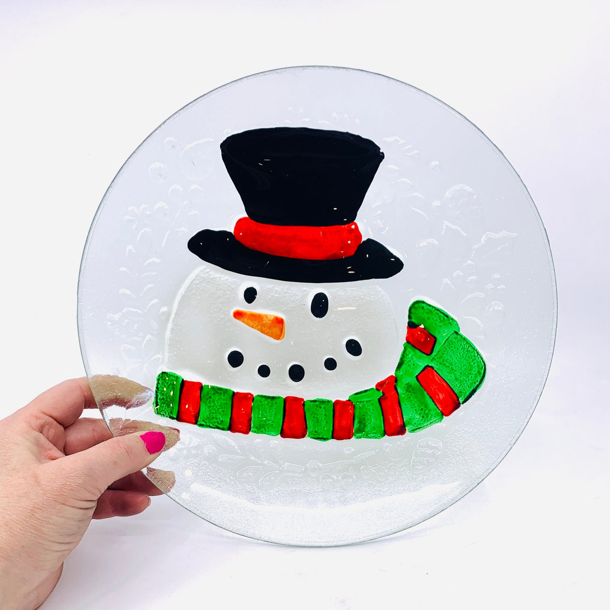 Glass Fusion Plate, Smiling Snowman 21 Decor Boston International, INC 