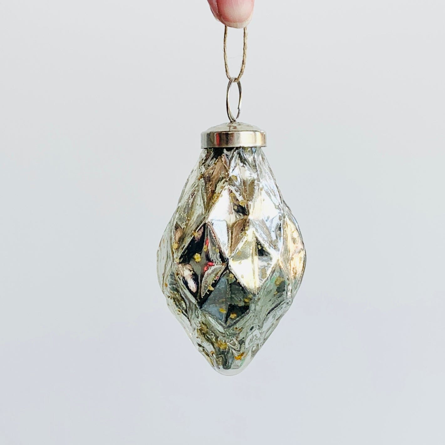 Glass Faceted Diamond Ornament 54, Silver Ornament India House Brass 