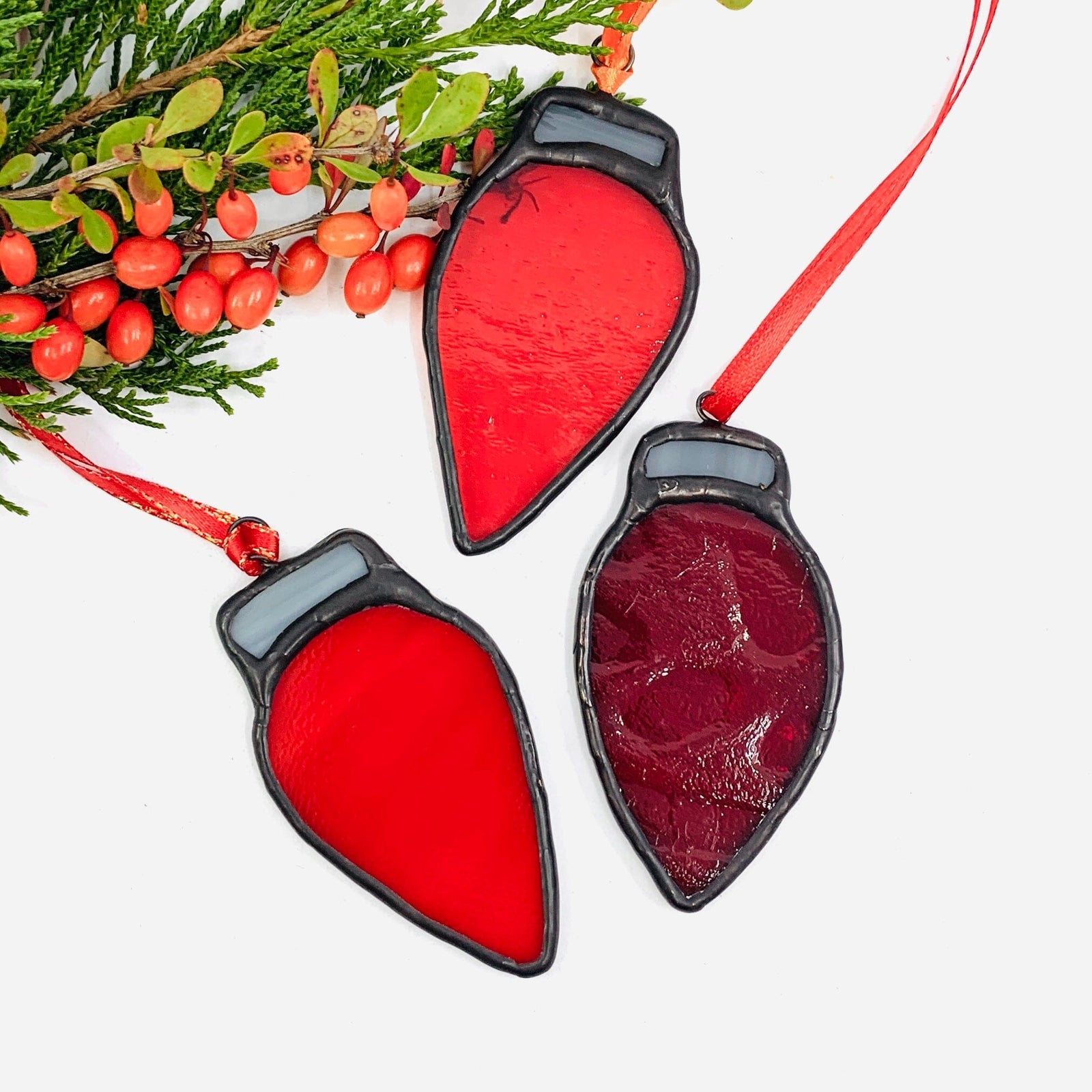 Stained Glass Suncatcher, Vintage Red Bulb Decor Michelle Bachand Dowling 