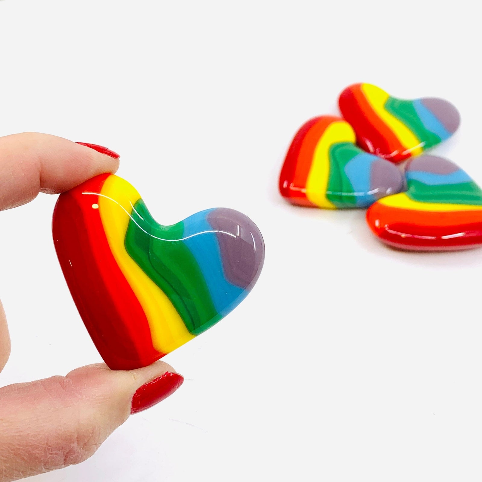 Fused Pocket Heart, Opaque Rainbow Miniature Jean 