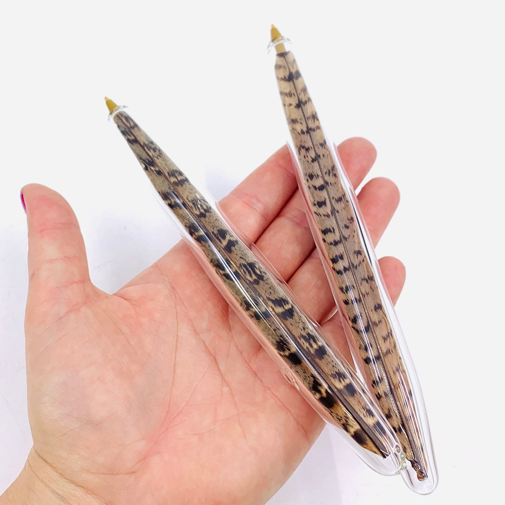 Handblown Glass Feather Pen, Brown (Ringneck Pheasant) TriSymbolize Glass 