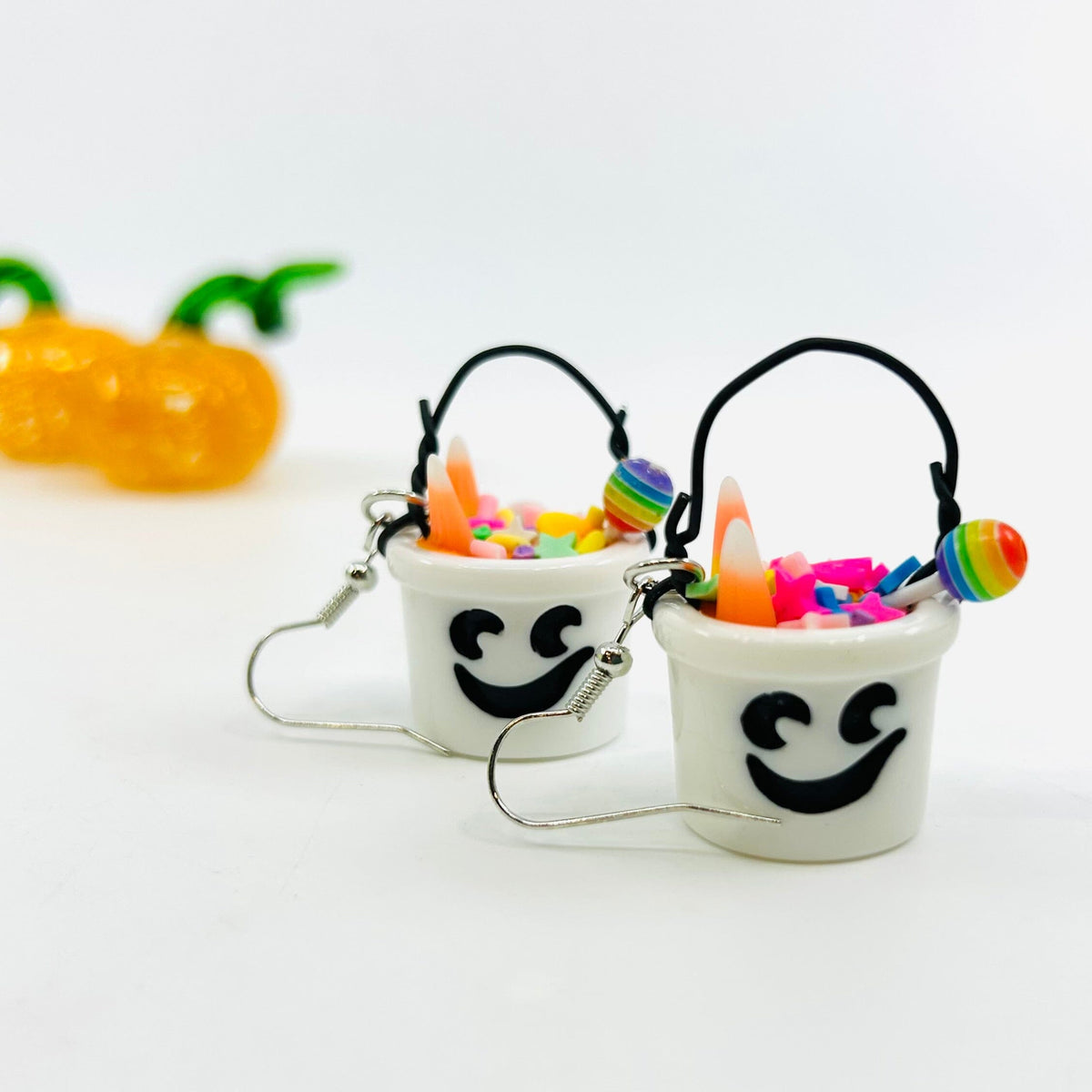 Halloween Bucket Earrings, Ghost - 