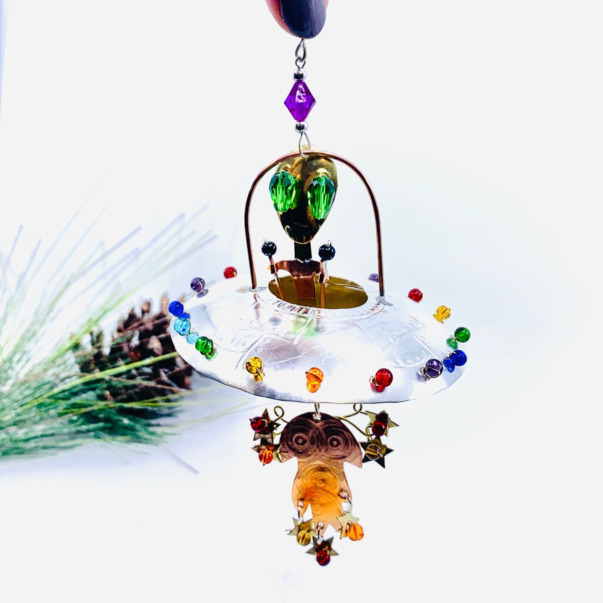 Mixed Metal Ornament, Space Alien - Luke Adams Glass Blowing Studio