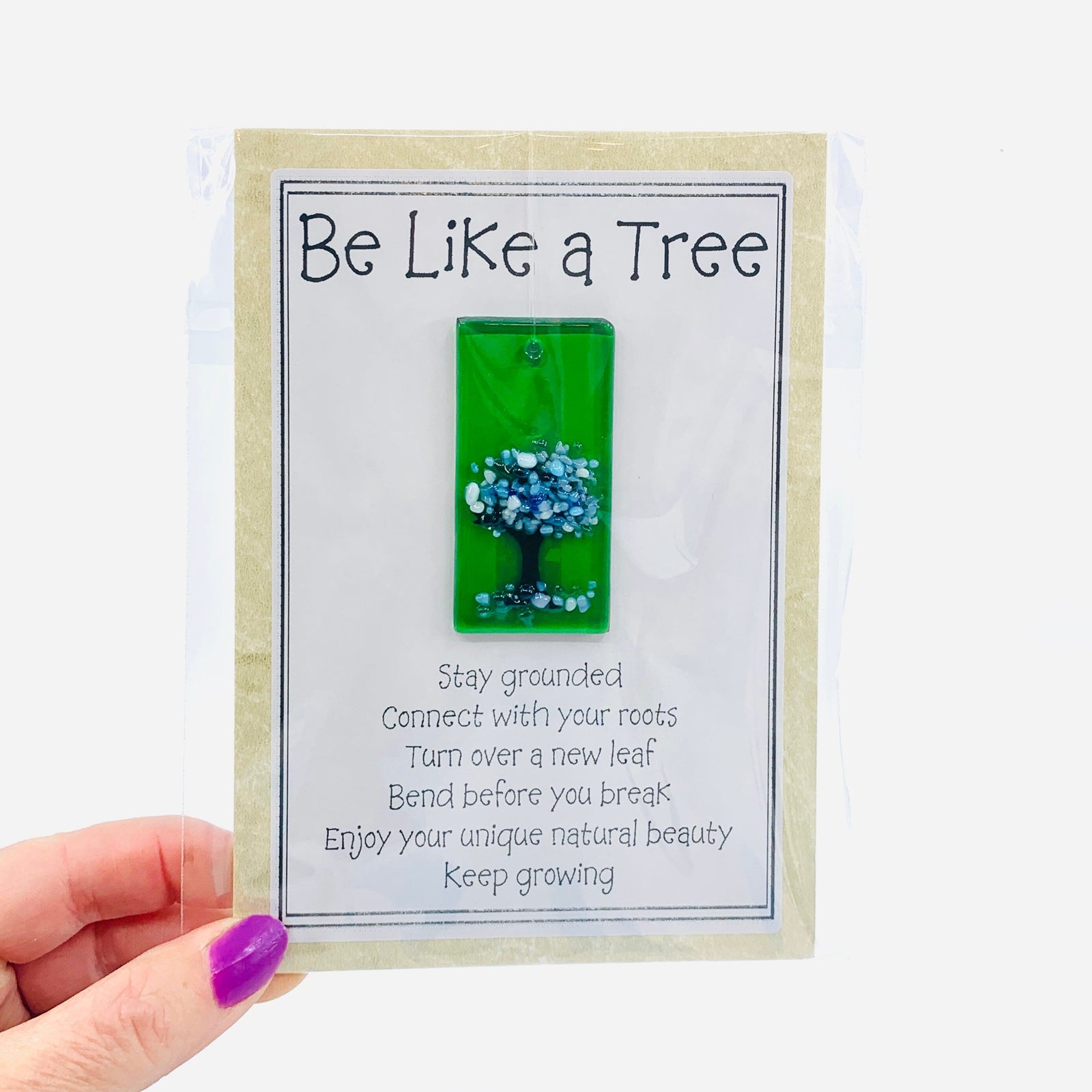 Fused Glass "Be Like a Tree” Suncatcher 26 Decor Glimmer Glass Gifts 