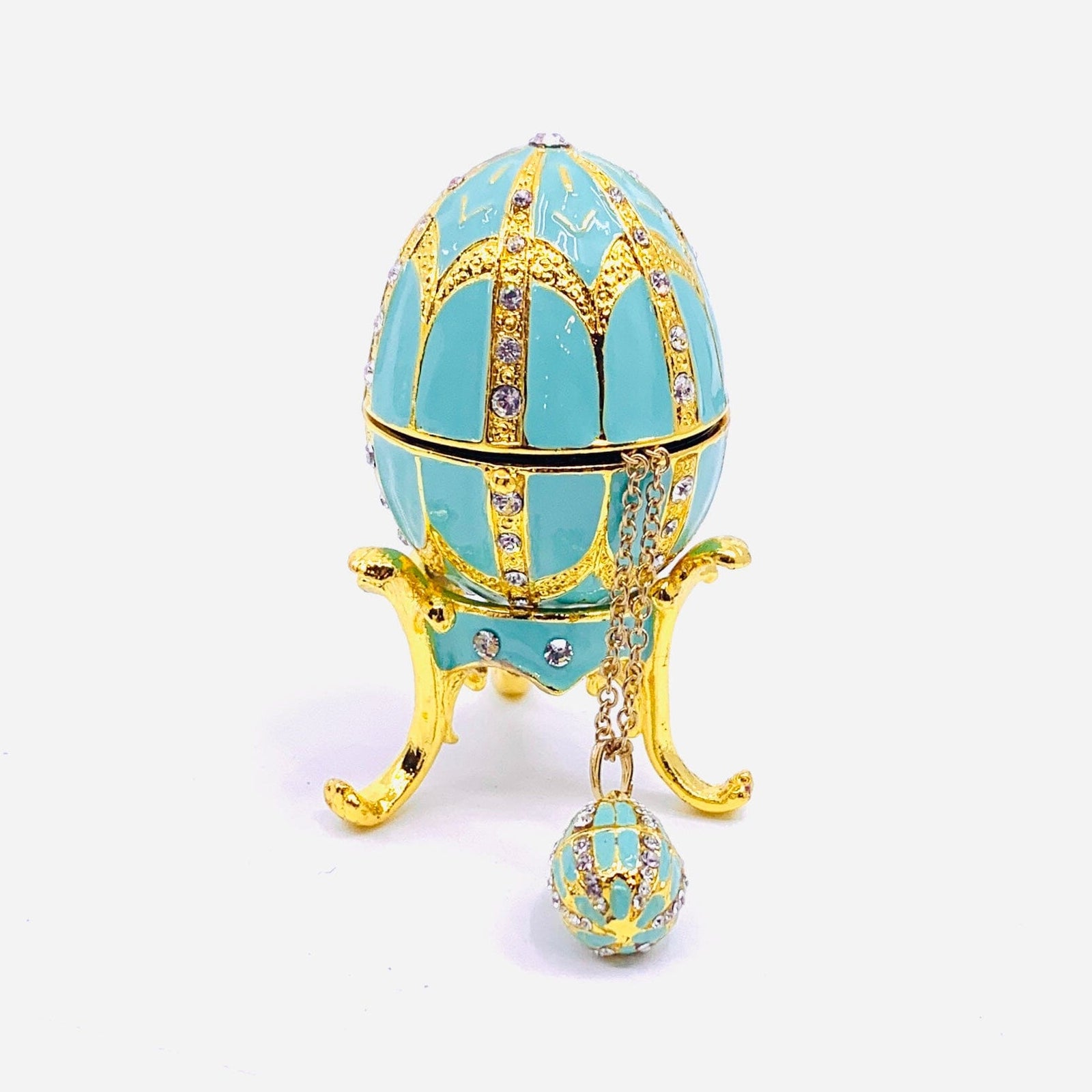 Bejeweled Enamel Trinket Box and Pendant 25, Turquoise Faberge Style Egg Decor Kubla Craft 