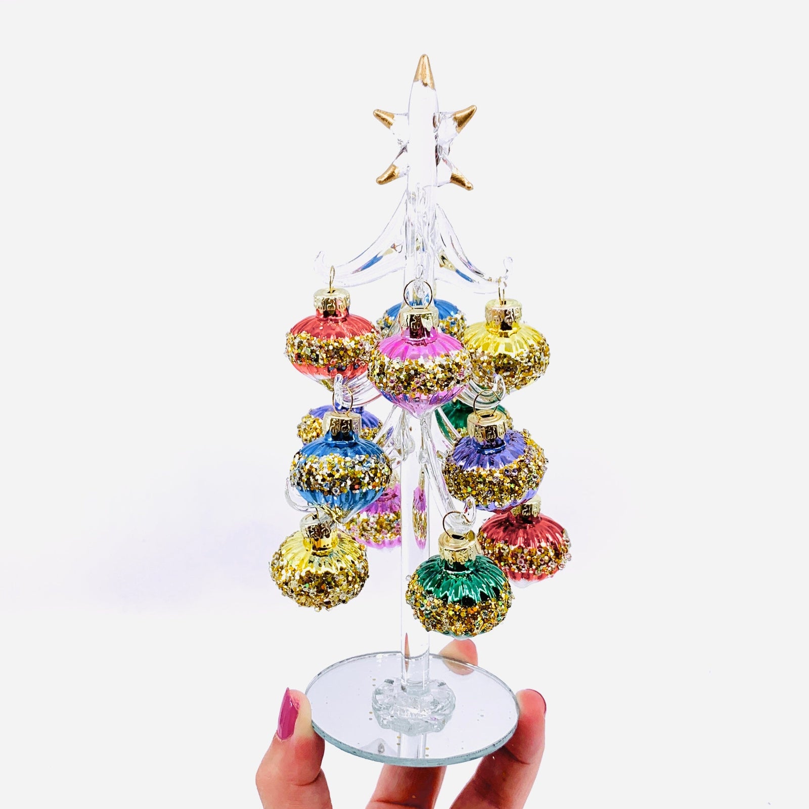 Glass Tree with Tear Drop Ornaments 13 Decor Gift Essentials 