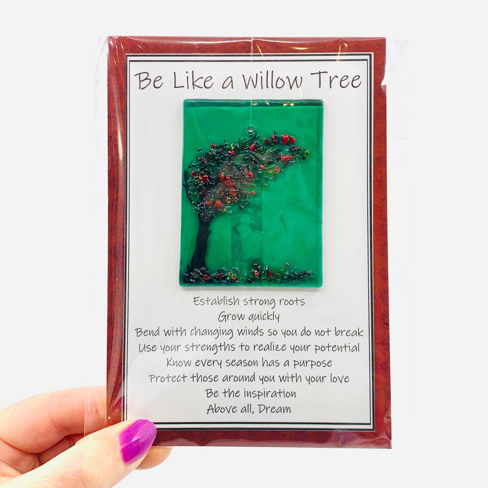 Fused Glass "Be Like a Willow Tree" Suncatcher 9 Decor Glimmer Glass Gifts 