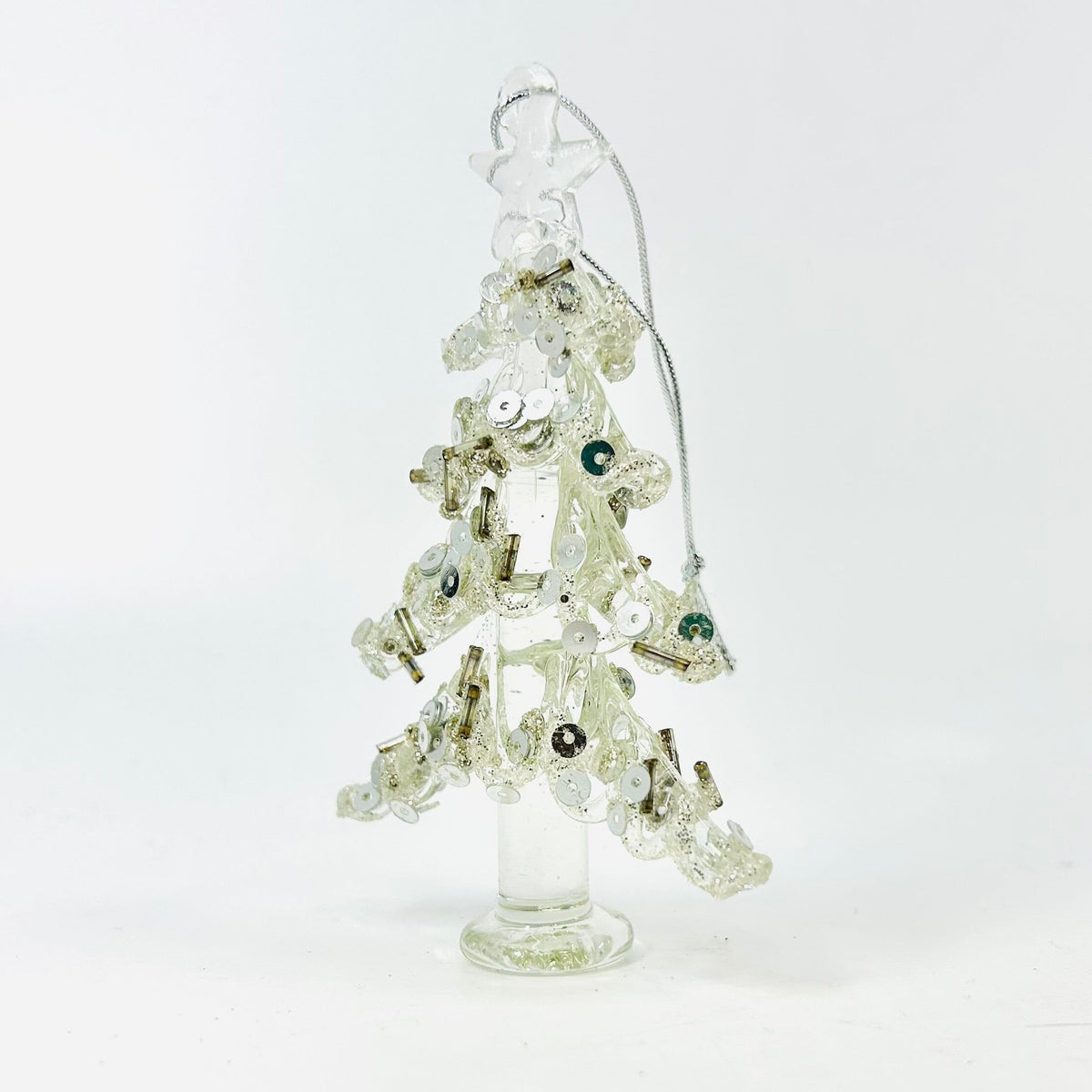 Bedazzled Glass Tree Ornament, Silver Luke Adams Glass Blowing Studio 