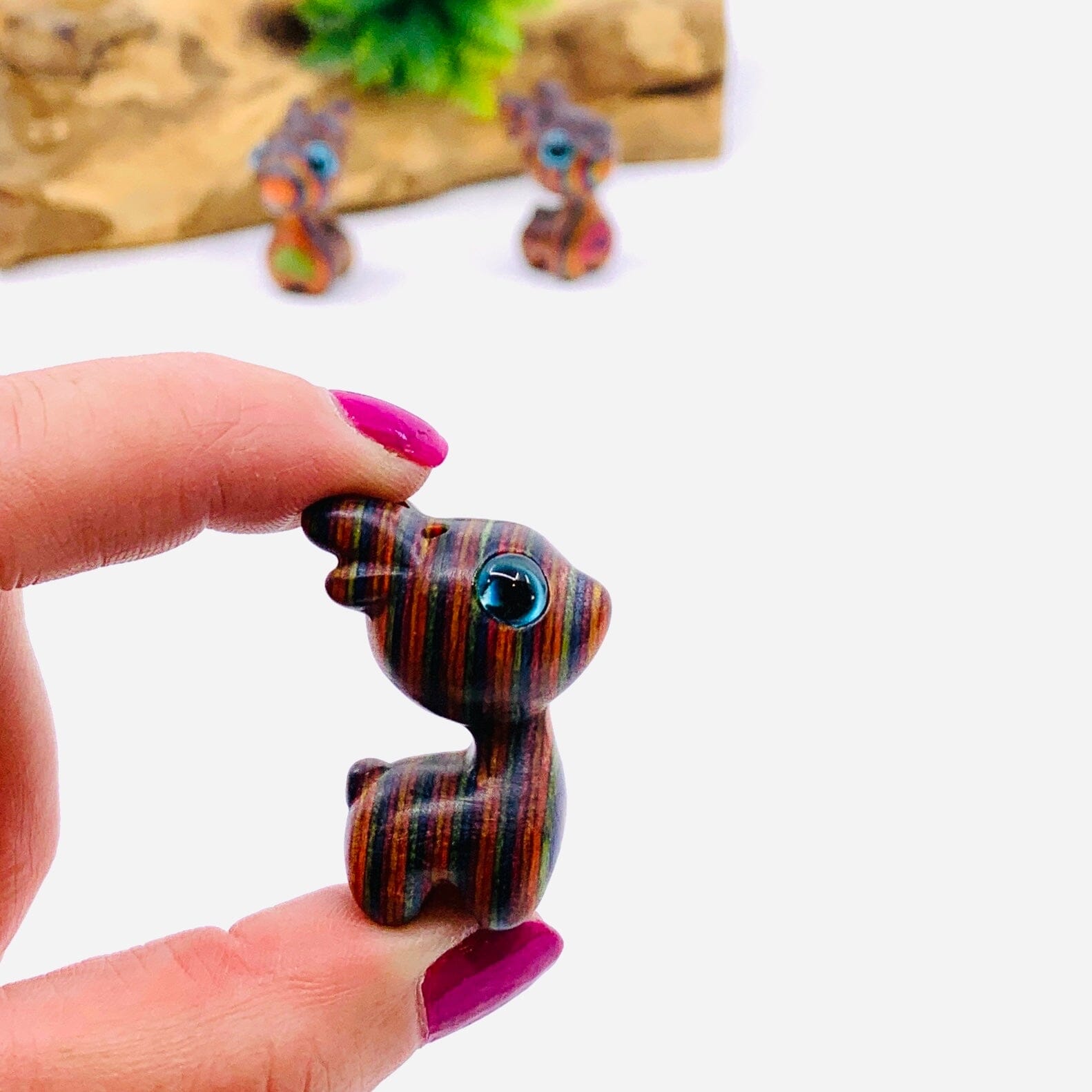 Tiny Wooden Reindeer 211 Miniature - Rainbow Reindeer 