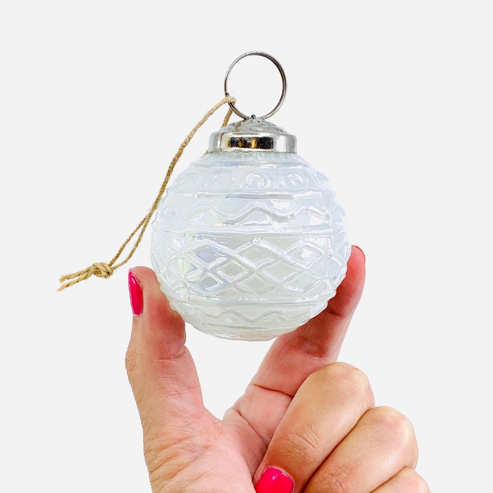 Mercury Glass Embossed Ornament, Pearl White India House Brass 