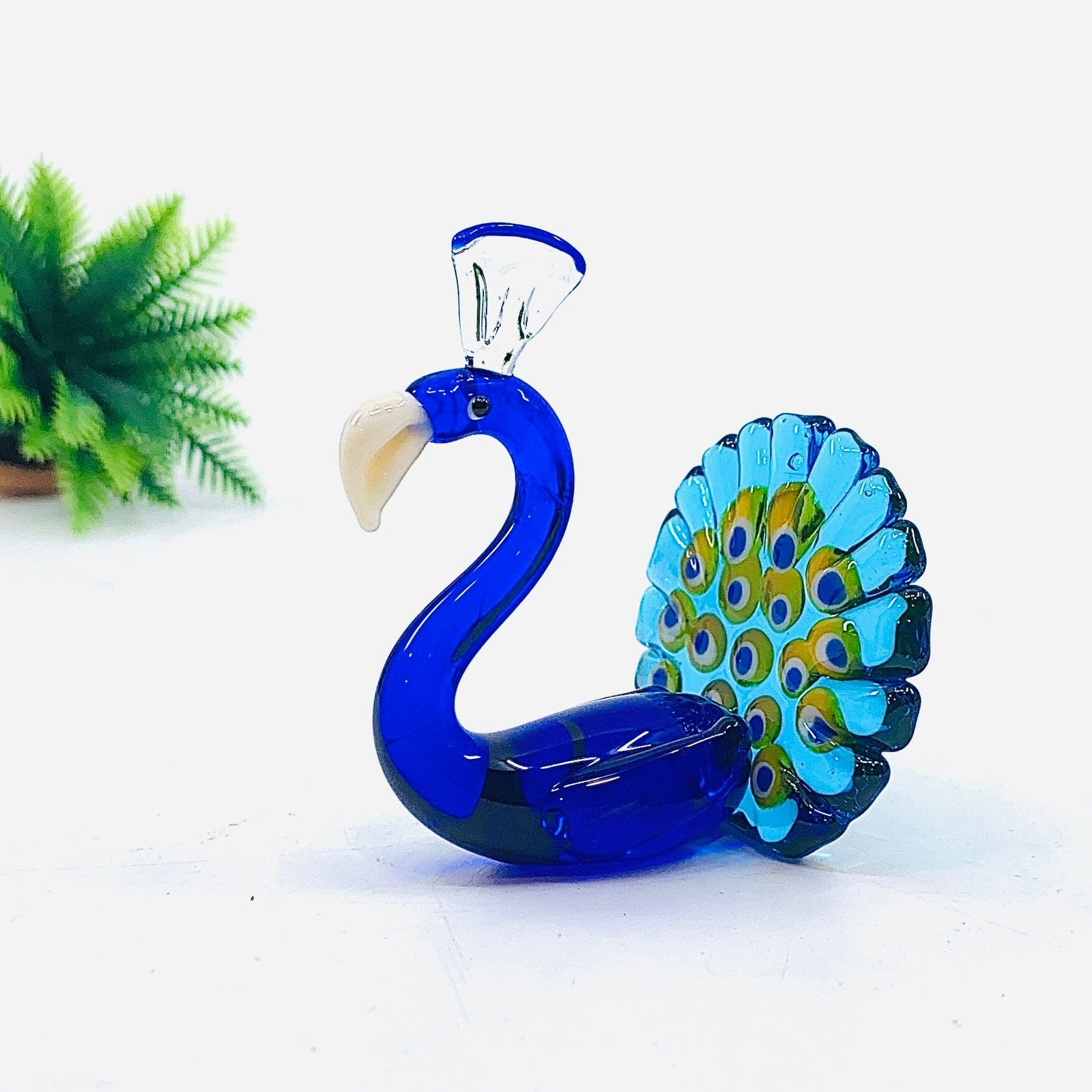 Glass Sitting Peacock Miniature Alex 