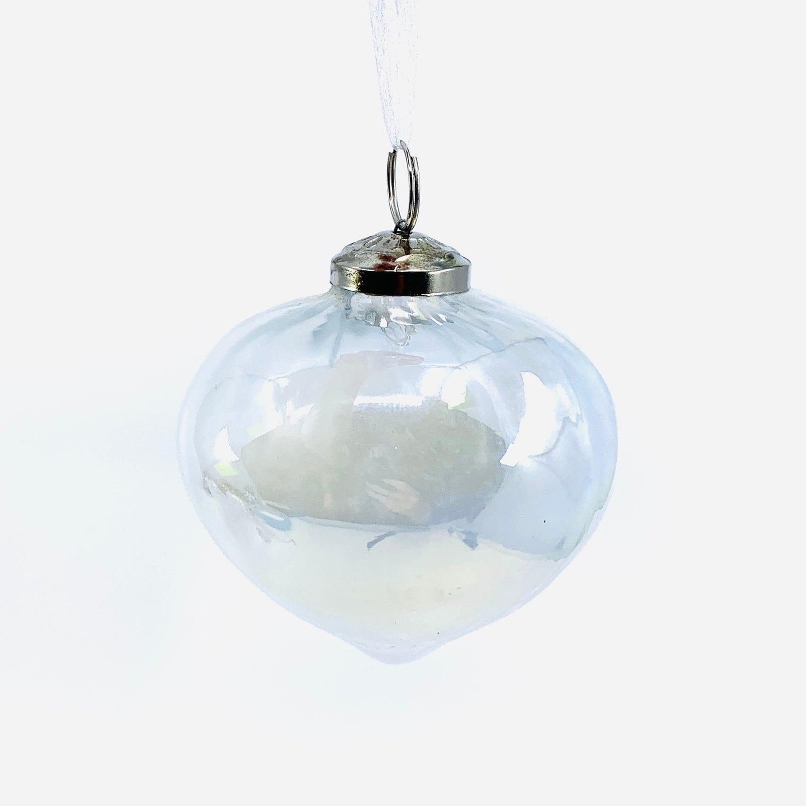 Optic Glass Diamond Ornament 35, Pearl White India House Brass 