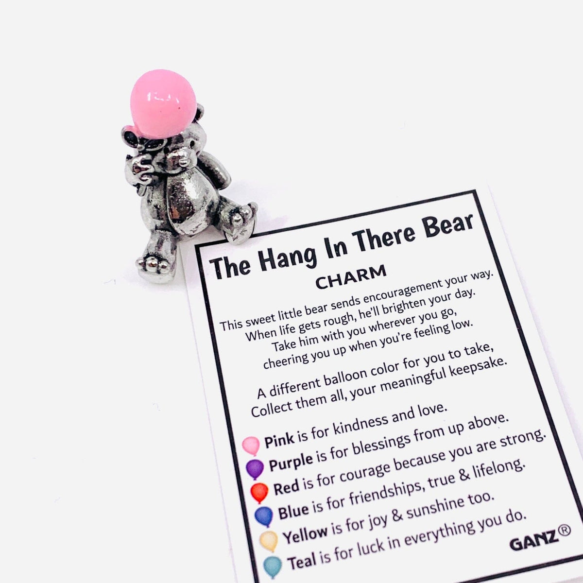 The Hang in There Bear Charm PT165 Miniature GANZ Pink 